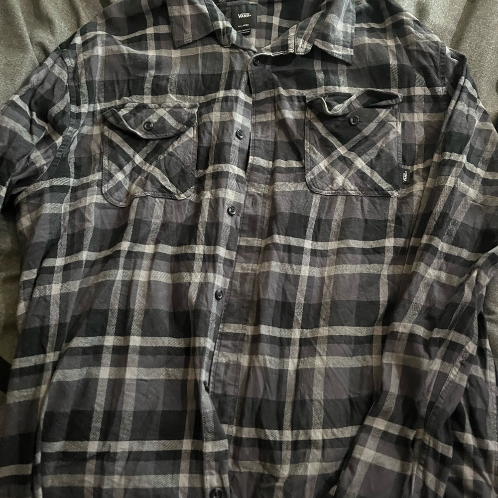 Vans Black and Gray Casual Button Down Shirt